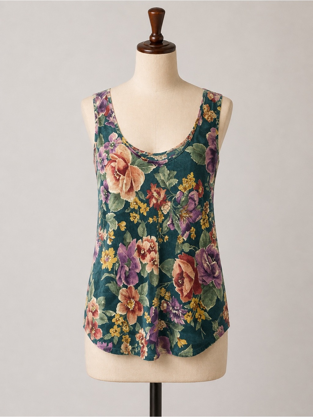 Vintage Signature Expressions Tank Top Sleeveles FLoral Green Size Small 90s Y2K